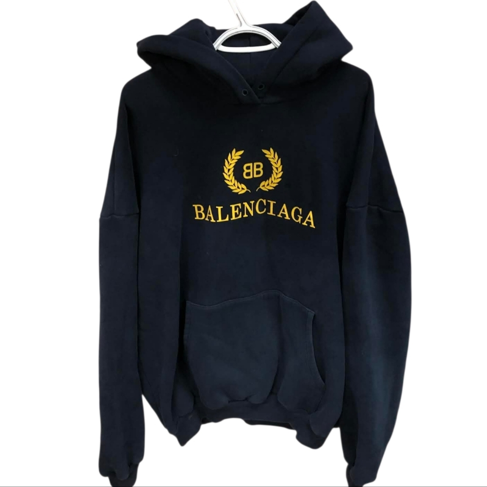 Balenciaga Men's Oversized Navy Blue Hoodie With Golg Logo Size Med - Picture 1 of 9